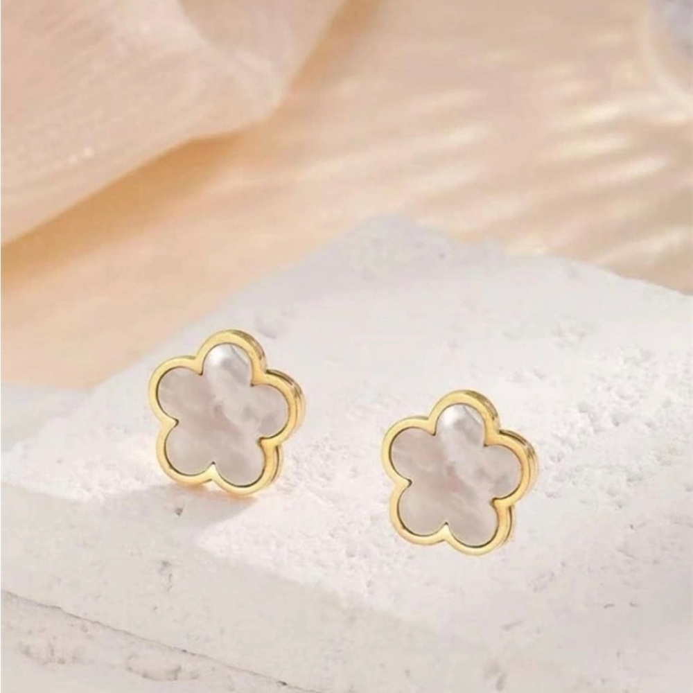 Gold Plated Stainless Steel Flower Stud Earrings